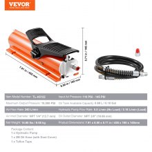 VEVOR 10,000PSI Air Hydraulic Pump, 0.18 Gal Reservoir, NPT 3/8 in Oil Outlet, NPT 1/4 in Inlet, Metal Shell Air Actuated Treadle Foot Pump, for Precision Industrial Machinery & Aerospace Equipment