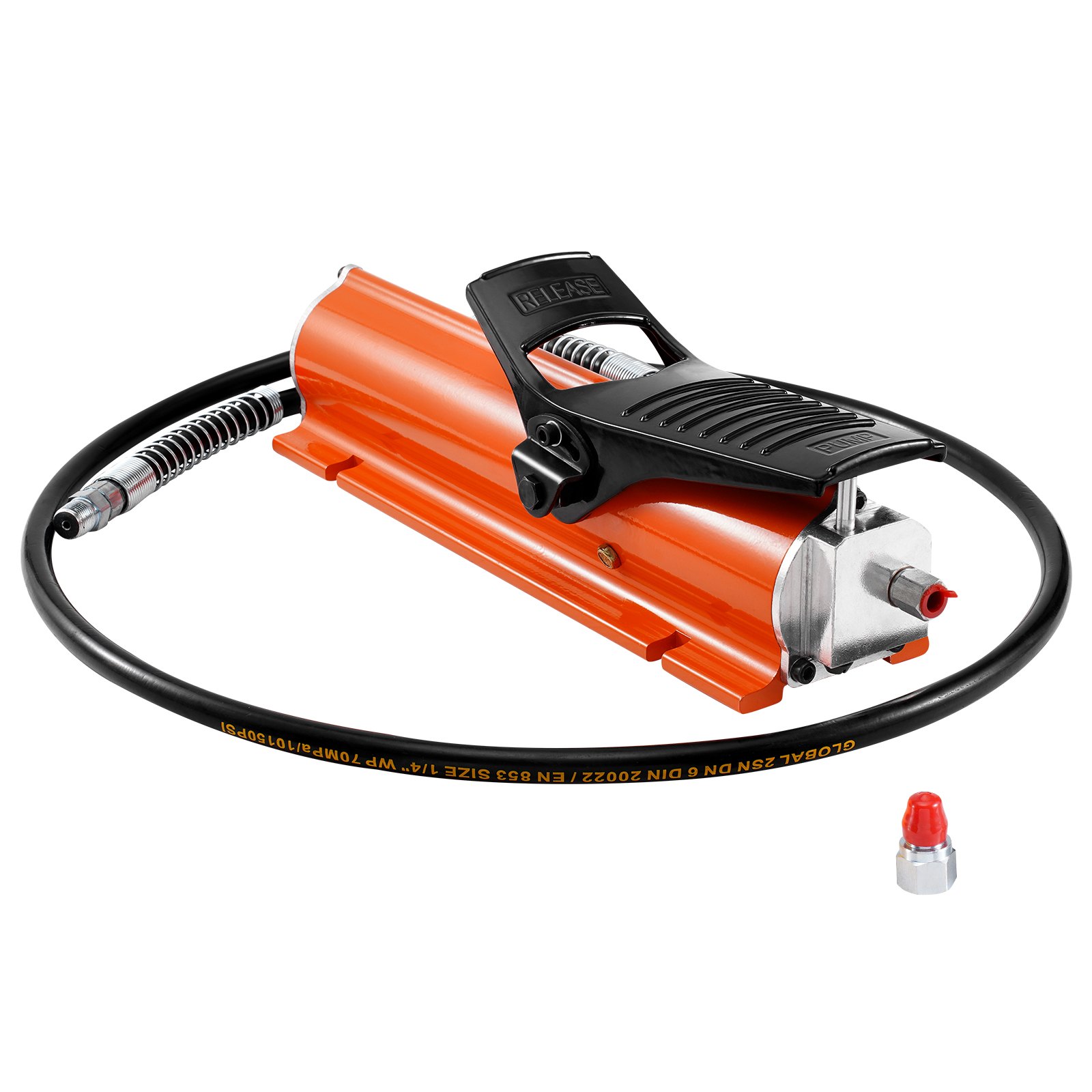 VEVOR 689 bar(10,000PSI) Air Hydraulic Pump, 0.7 L(0.18 Gal) Reservoir, NPT 9.5mm(3/8 In) Oil Outlet, NPT 6.4mm(1/4 In) Inlet, Metal Shell Air Actuated Treadle Foot Pump, for Precision Industrial Machinery & Aerospace Equipment