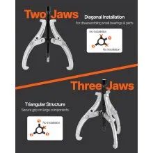 VEVOR Gear Puller Set, 3 in/4 in/6 in/8 in 3 Jaw Bearing Puller with Reversible Jaws, 2 Jaw/3 Jaw Pulley Puller Tool, 4 PCS Heavy Duty Bearing Puller Tool Kit for Pulley Gear Bearing Flywheel Removal
