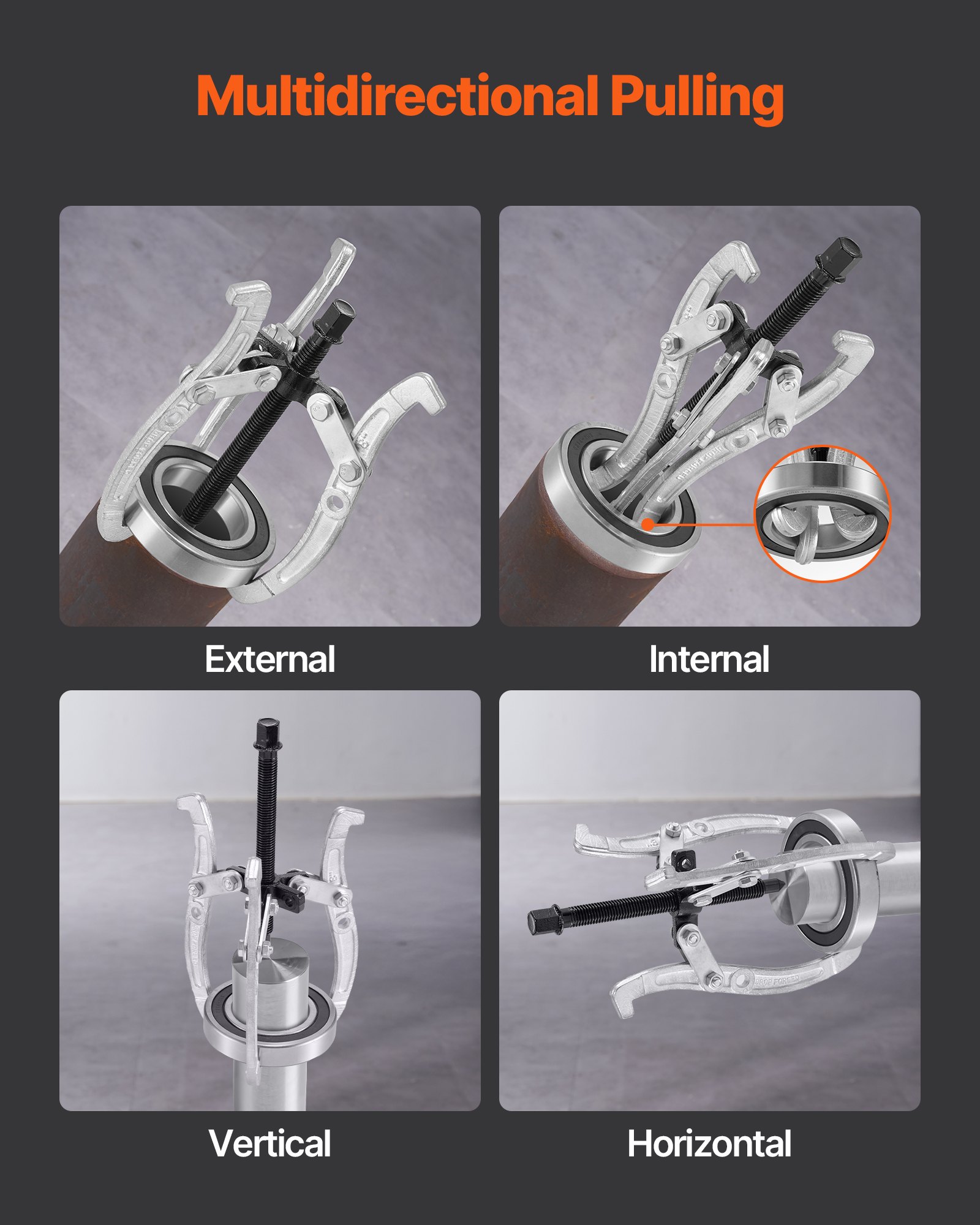 VEVOR Gear Puller Set, 3 in/4 in/6 in/8 in 3 Jaw Bearing Puller with Reversible Jaws, 2 Jaw/3 Jaw Pulley Puller Tool, 4 PCS Heavy Duty Bearing Puller Tool Kit for Pulley Gear Bearing Flywheel Removal