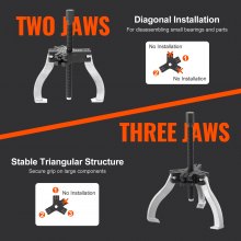 VEVOR Gear Puller Set, 3" and 7" Puller Kit, 3 Jaw Gear Bearing Flywheel Pulley Removal Tool, 2 or 3 Reversible Jaws Wheel Puller, Vertically and Horizontally, External and Internal, 2-Piece