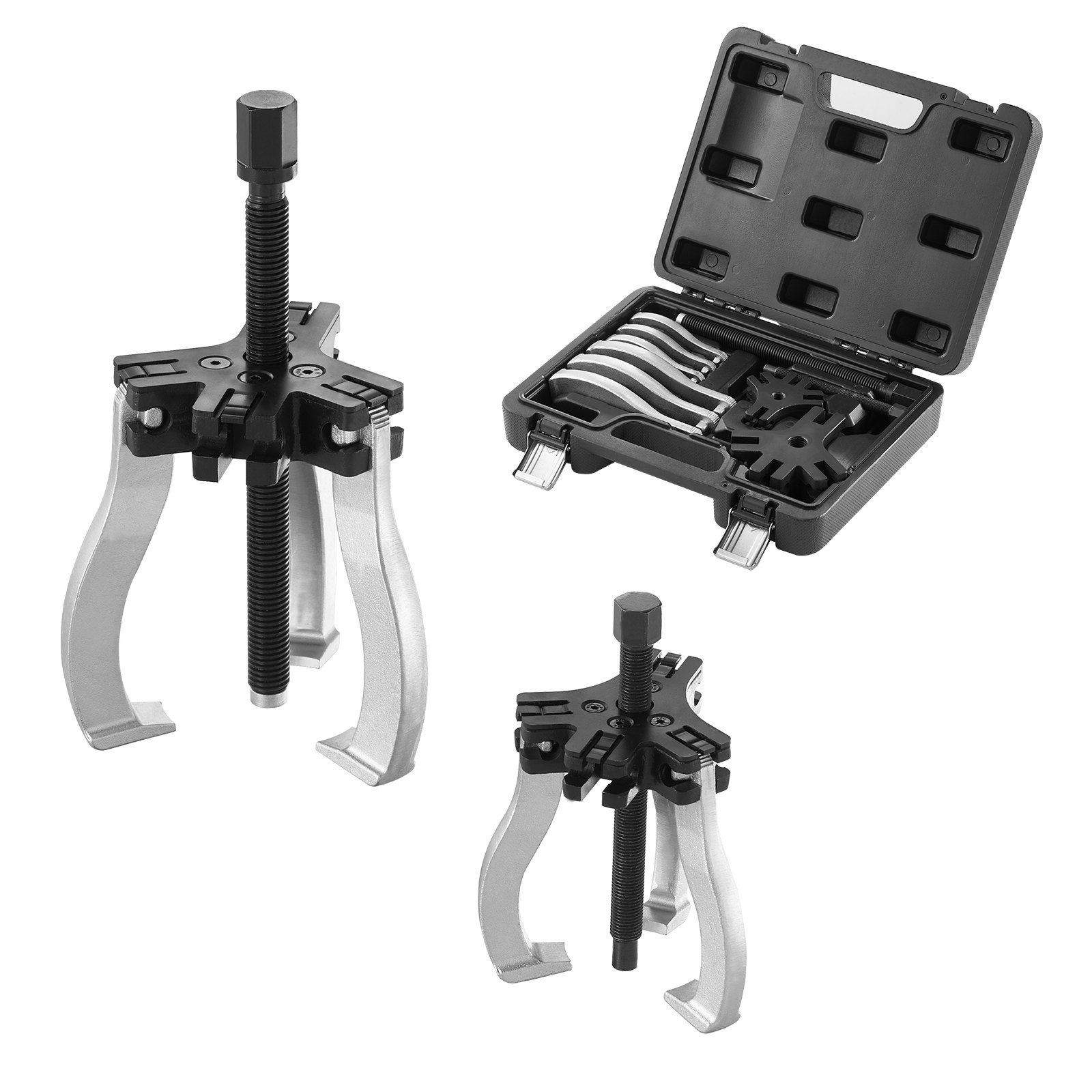 VEVOR Gear Puller Set, 7.6 cm and 17.8 cm Puller Kit, 3 Jaw Gear Bearing Flywheel Pulley Removal Tool, 2 or 3 Reversible Jaws Wheel Puller, Vertically and Horizontally, External and Internal, 2-Piece