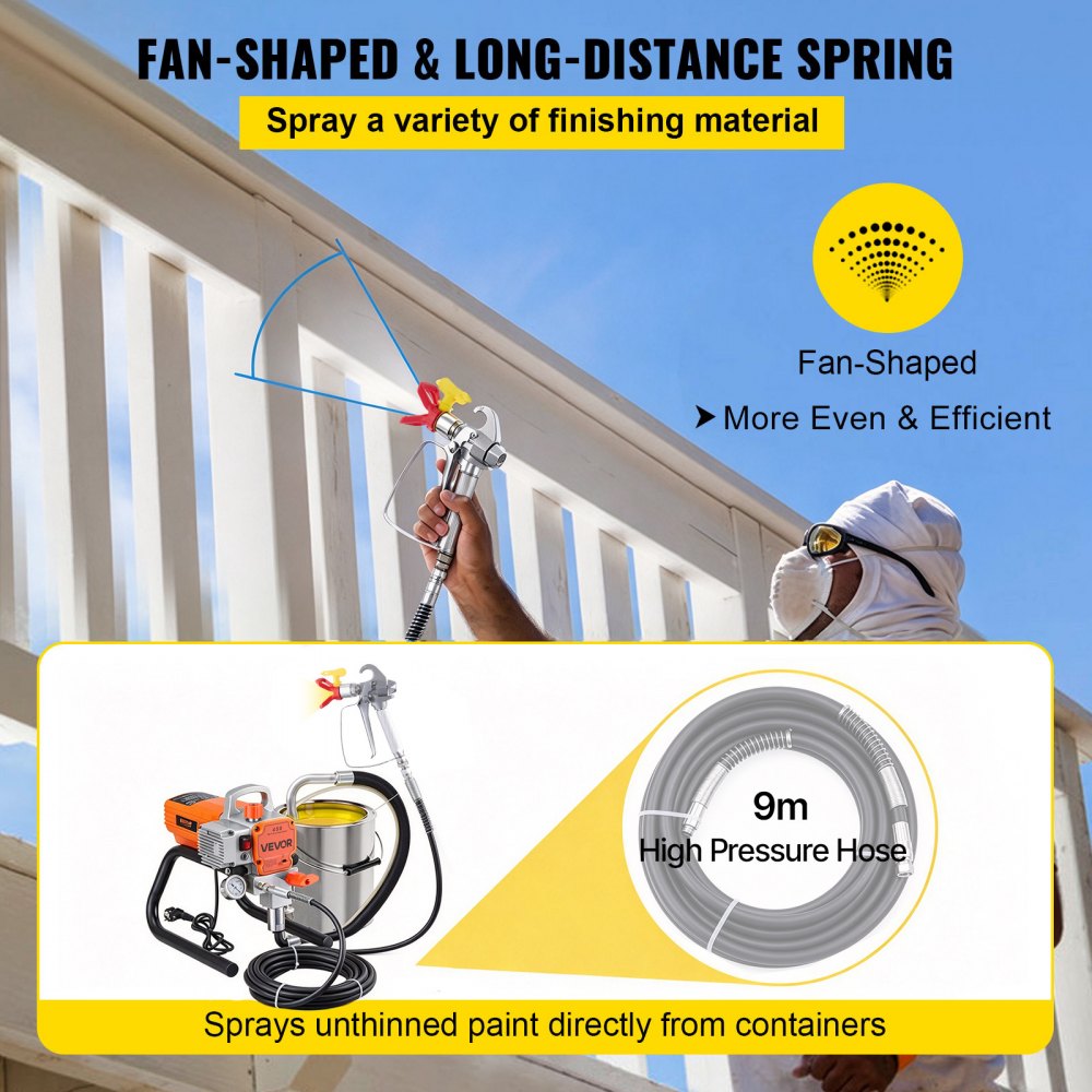 VEVOR Stand Airless Paint Sprayer 1500 W High Pressure Airless Sprayer, for Painting Big Projects Home Exterior, 3000 PSI, Electric Spray Paint Machine with Hose, Extension Rod, Nozzle, Spray Gun