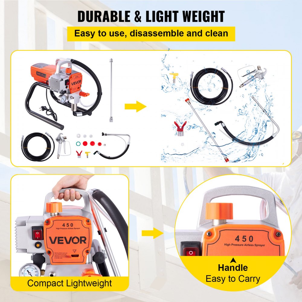 VEVOR Stand Airless Paint Sprayer 1500 W High Pressure Airless Sprayer, for Painting Big Projects Home Exterior, 3000 PSI, Electric Spray Paint Machine with Hose, Extension Rod, Nozzle, Spray Gun
