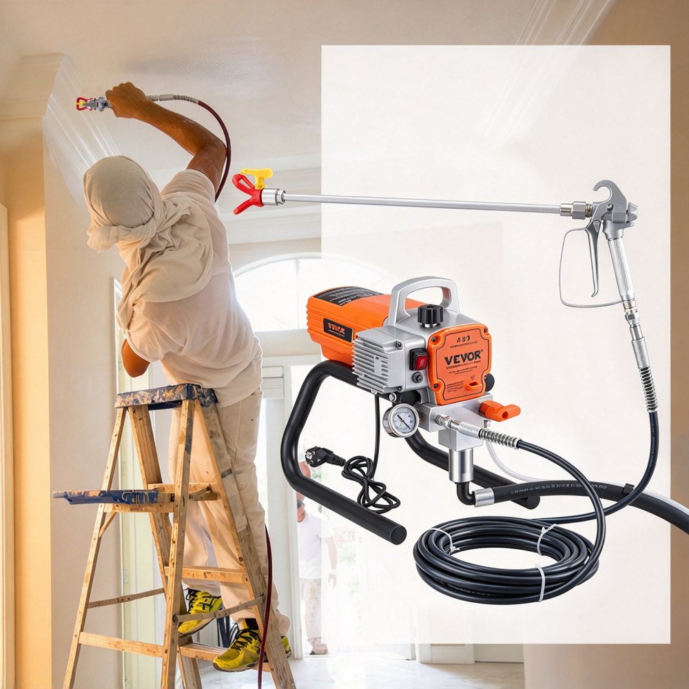 VEVOR Stand Airless Paint Sprayer 1500 W High Pressure Airless Sprayer, for Painting Big Projects Home Exterior, 3000 PSI, Electric Spray Paint Machine with Hose, Extension Rod, Nozzle, Spray Gun