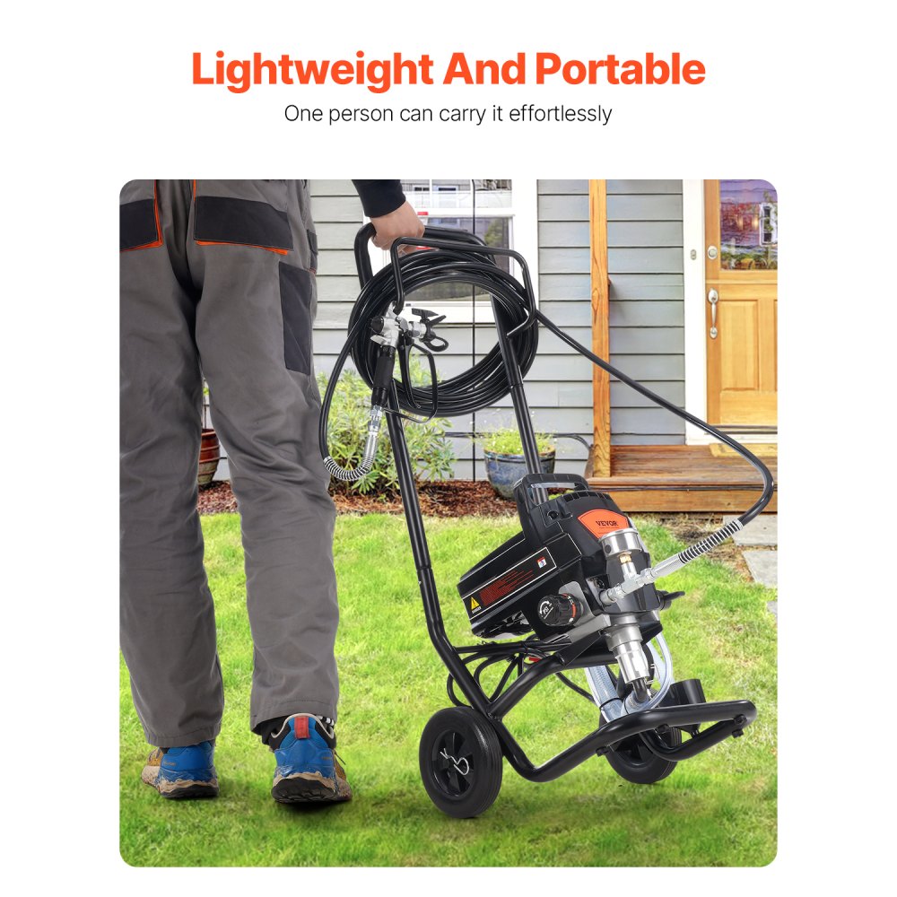 VEVOR Stand Airless Paint Sprayer, 950W 3000PSI High Efficiency Electric Airless Sprayer With Cart, Paint Sprayers for Home Interior and Exterior Furniture and Fences, Fine And Even Painting Effect