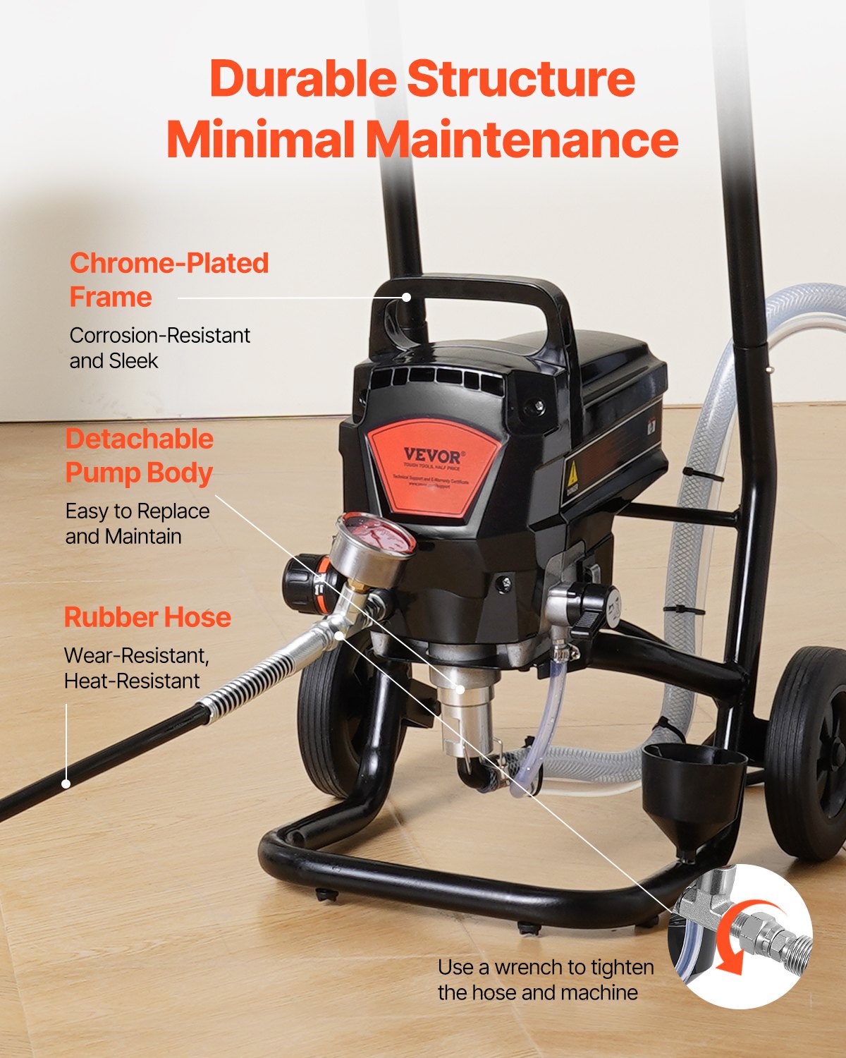 VEVOR Stand Airless Paint Sprayer, 950W 3000PSI High Efficiency Electric Airless Sprayer With Cart, Paint Sprayers for Home Interior and Exterior Furniture and Fences, Fine And Even Painting Effect