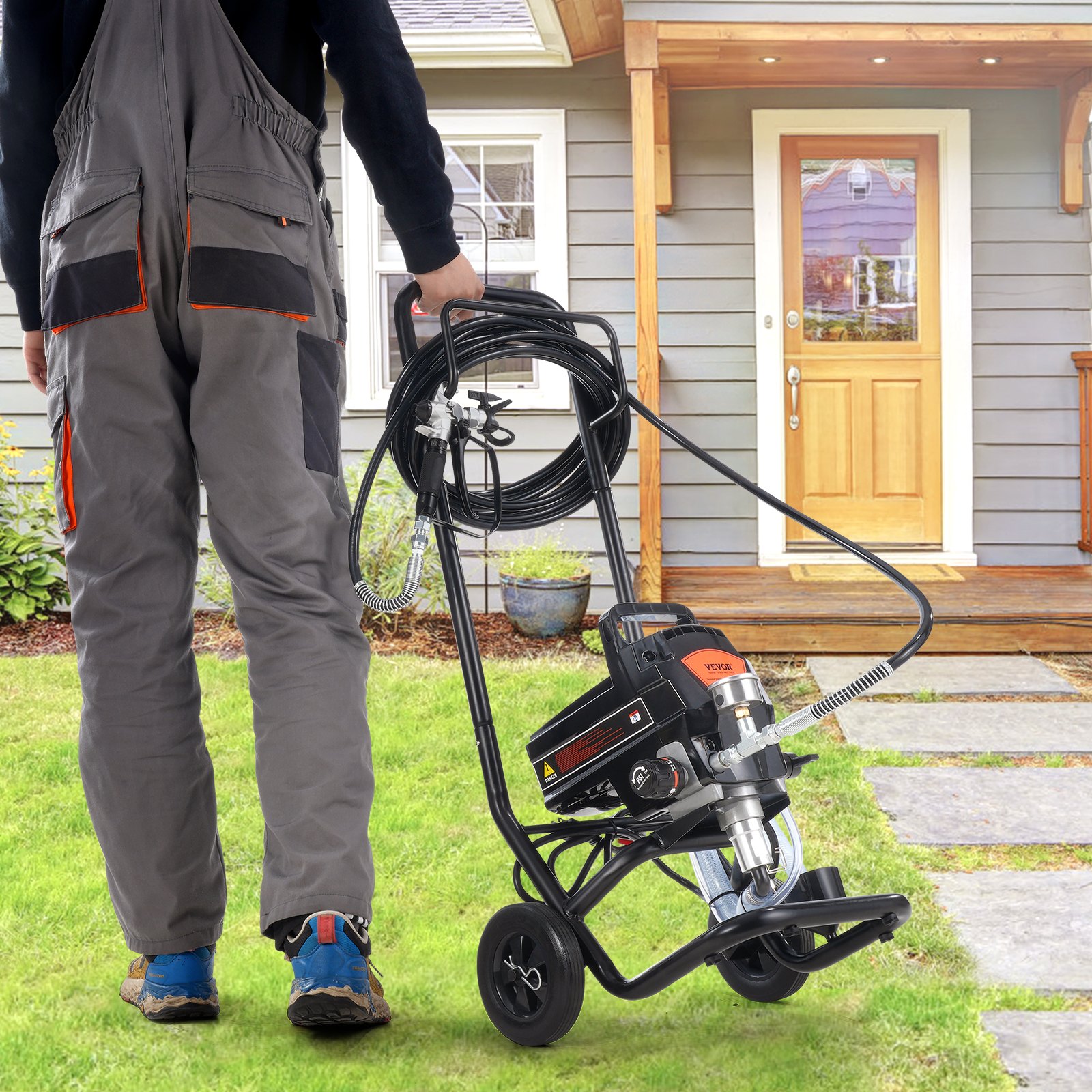 VEVOR Stand Airless Paint Sprayer, 950W 3000PSI High Efficiency Electric Airless Sprayer With Cart, Paint Sprayers for Home Interior and Exterior Furniture and Fences, Fine And Even Painting Effect