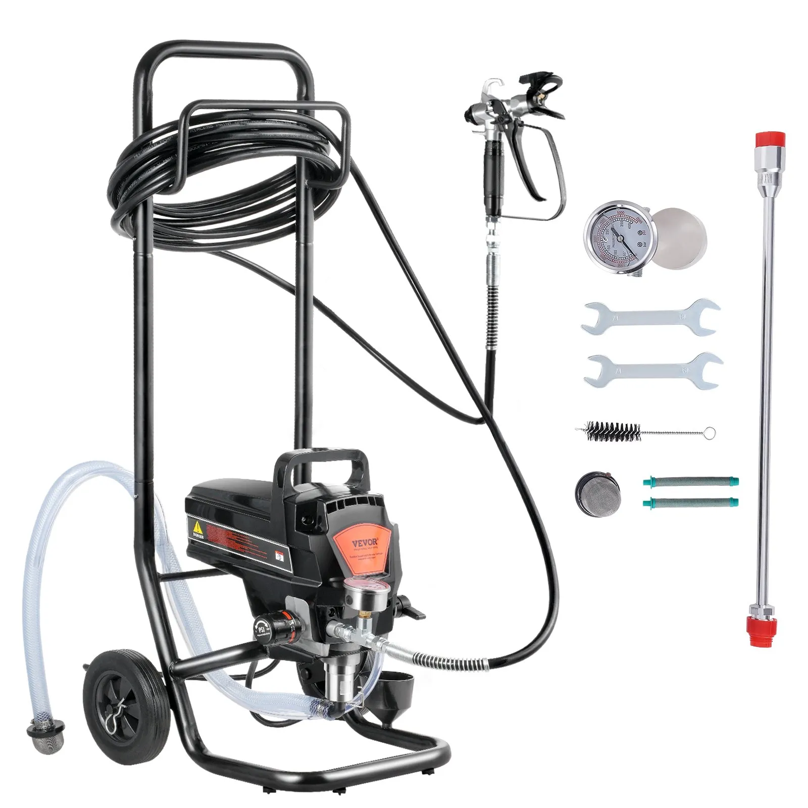VEVOR Stand Airless Paint Sprayer, 950W 3000PSI High Efficiency Electric Airless Sprayer With Cart, Paint Sprayers for Home Interior and Exterior Furniture and Fences, Fine And Even Painting Effect