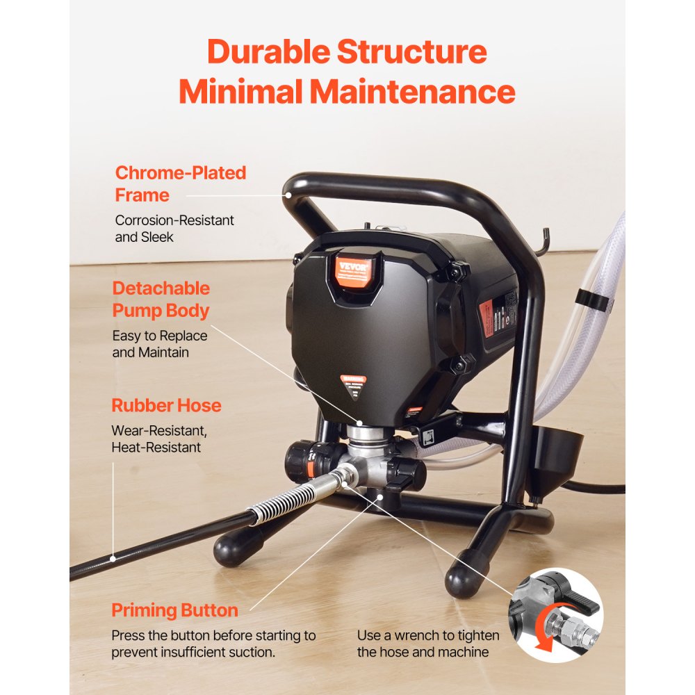 VEVOR Stand Airless Paint Sprayer, 3000PSI 750W Efficient Electric Airless Sprayer,for Home Interior and Exterior Furniture and Fences, Handheld Paint Sprayers, Fine and Even Painting Effect