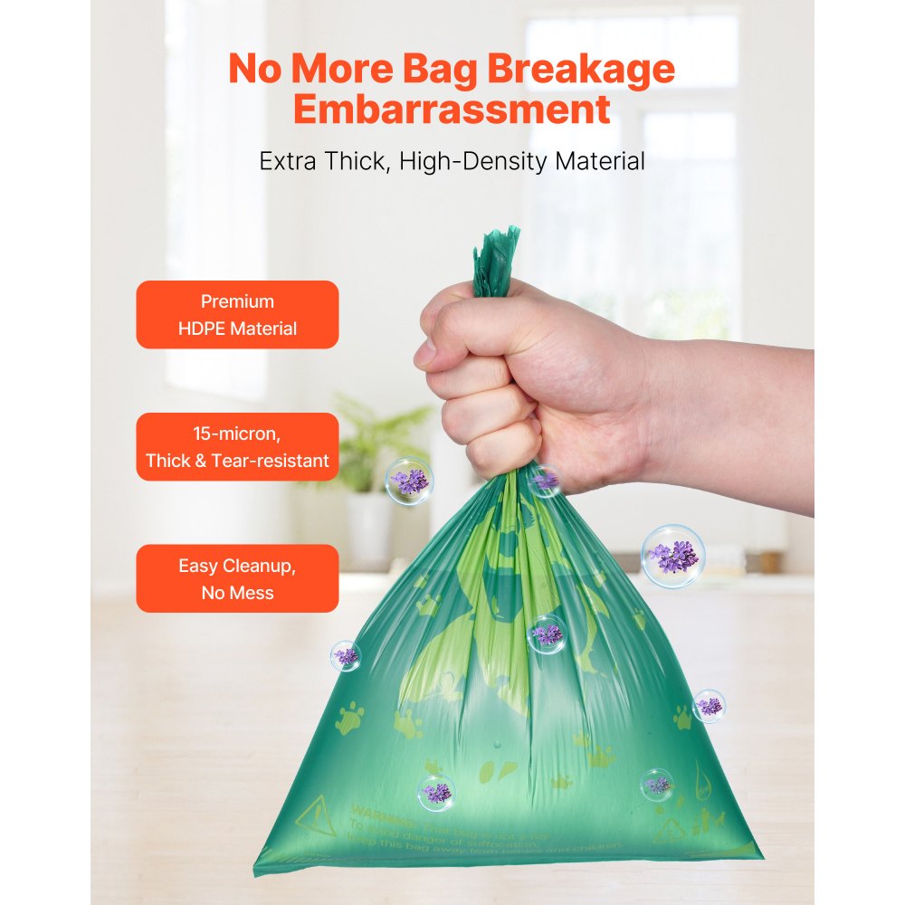VEVOR Dog Poop Bags, 270 Counts 13 x 9 in, Sturdy & Thick Pet Waste Bags, Biodegradable HDPE Waste Bag Refill Rolls, Lavender Scented, Leak-Proof Trash Bag for Doggie Cat Pet, Dispenser Not Included