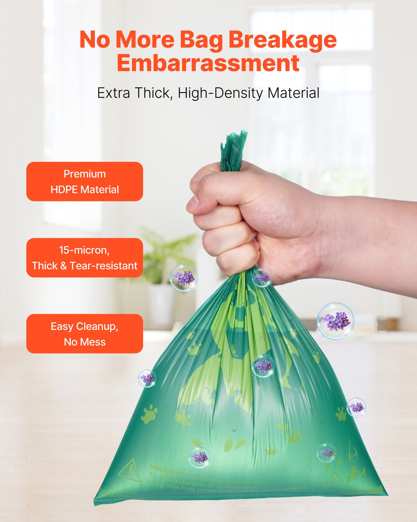 VEVOR Dog Poop Bags, 270 Counts 13 x 9 in, Sturdy & Thick Pet Waste Bags, Biodegradable HDPE Waste Bag Refill Rolls, Lavender Scented, Leak-Proof Trash Bag for Doggie Cat Pet, Dispenser Not Included