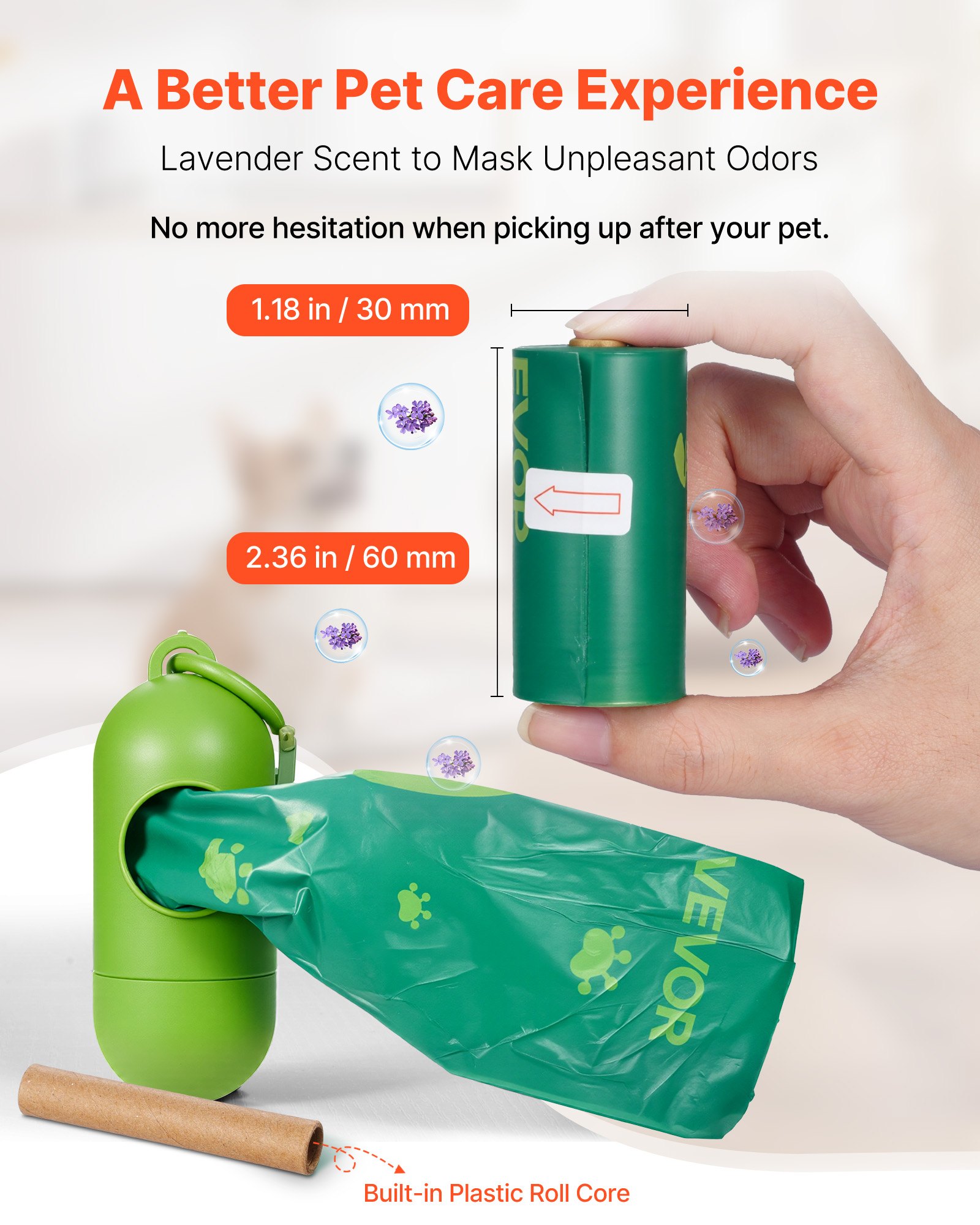 VEVOR Dog Poop Bags, 270 Counts 13 x 9 in, Sturdy & Thick Pet Waste Bags, Biodegradable HDPE Waste Bag Refill Rolls, Lavender Scented, Leak-Proof Trash Bag for Doggie Cat Pet, Dispenser Not Included