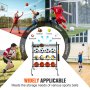 VEVOR basketball rack organizing various sports balls for basketball, soccer, volleyball, rugby, and more.