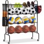 VEVOR Basketball Rack, 4-Layers Rolling Basketball Shooting Training Stand, Sports Equipment Storage Organizer with Wheels, Hooks and Baskets, Garage Ball Storage Holder for Football Soccer Volleyball