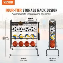 VEVOR Basketball Rack, 4-Layers Rolling Basketball Shooting Training Stand, Sports Equipment Storage Organizer with Wheels, Hooks and Baskets, Garage Ball Storage Holder for Football Soccer Volleyball
