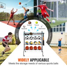 Βάση μπάσκετ VEVOR, 4-στρώσεις Rolling Basketball Shooting Stand, Organizer αποθήκευσης αθλητικού εξοπλισμού με ρόδες, γάντζους και καλάθια, θήκη αποθήκευσης μπάλας γκαράζ για ποδόσφαιρο βόλεϊ