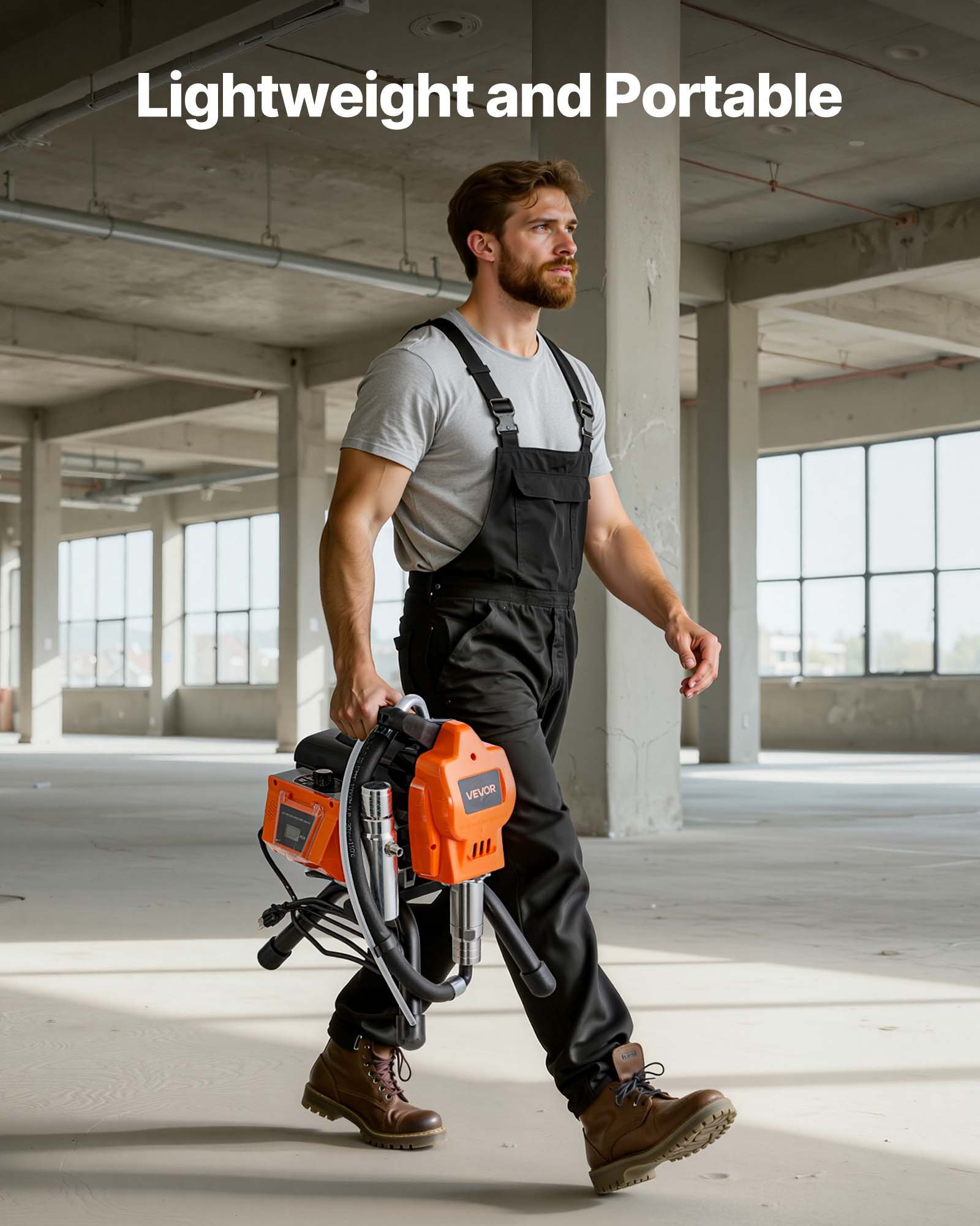 VEVOR Stand Airless Paint Sprayer, 1500W, 3300PSI High Pressure Airless Sprayer, Cleaning Brush, Hose, Extension Rod, Nozzles, Electric Spray Paint Machine for Large Apartments, Factory Buildings