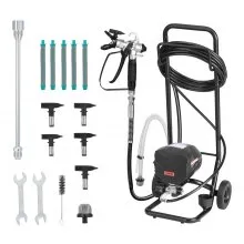 VEVOR Stand Airless Paint Sprayer, 650W, 3000PSI High Pressure Airless Sprayer with Cart, Cleaning Brush, Hose, Extension Rod, Nozzles, Electric Spray Paint Machine for House Exterior and Interior