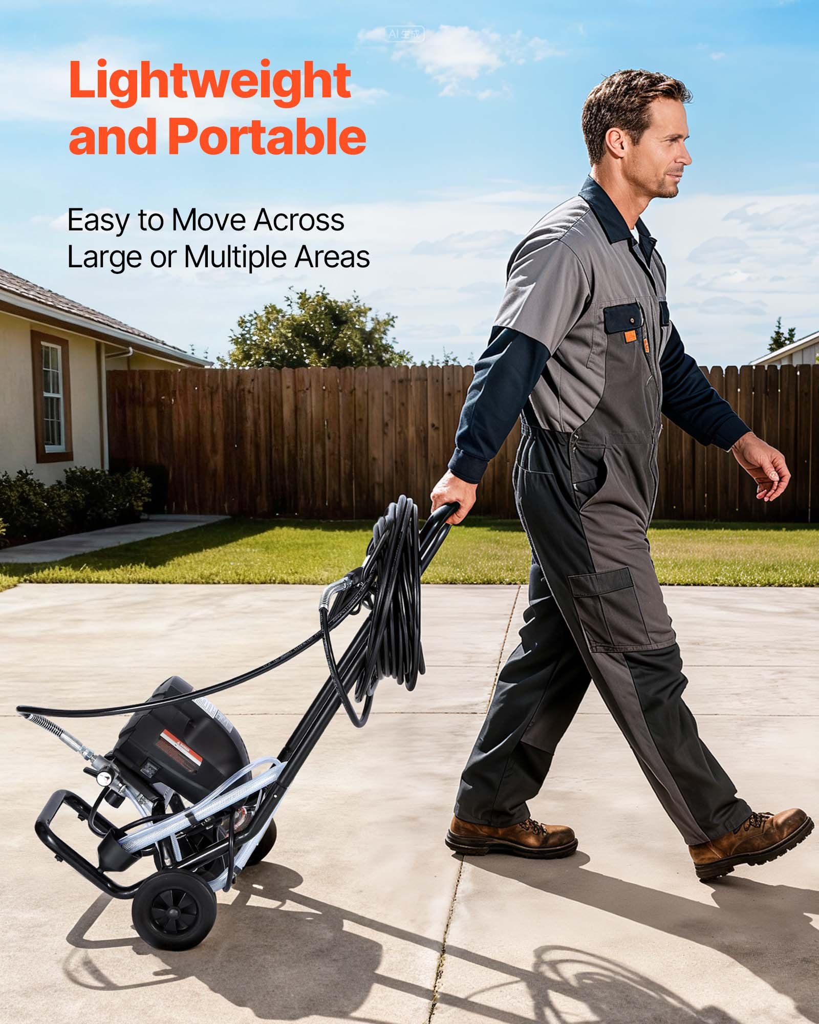 VEVOR Stand Airless Paint Sprayer, 650W, 3000PSI High Pressure Airless Sprayer with Cart, Cleaning Brush, Hose, Extension Rod, Nozzles, Electric Spray Paint Machine for House Exterior and Interior