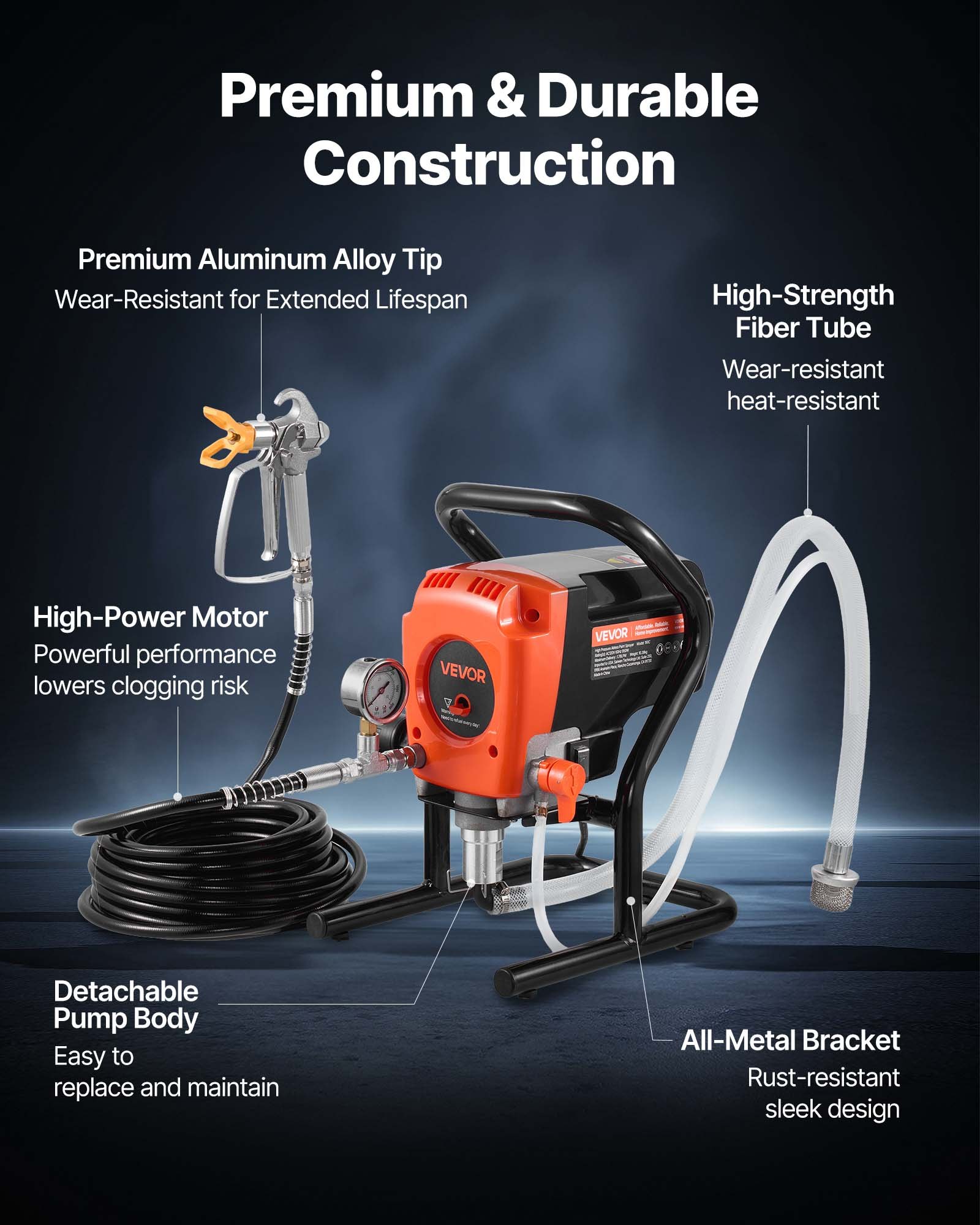 VEVOR Stand Airless Paint Sprayer, 900W, 3300PSI High Pressure Airless Sprayer, Cleaning Brush, Hose, Extension Rod, Nozzles, Electric Spray Paint Machine for Interior or Exterior of House, Fence