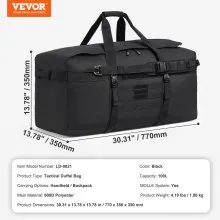 Tactical Duffle Bag 100L Gym Bag Duffle with Molle Design and Multi-mesh Bag, for workouts, cycling, gym sessions, yoga, beach trips, swimming pools, hunting, hiking, camping, practice days, weekend getaways, and many outdoor activities.