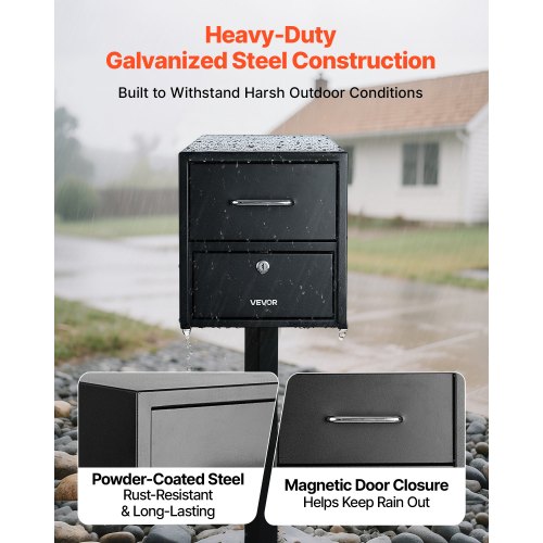 VEVOR Heavy Duty Lockable Post Mount Mailbox Anti-Theft Weather-Resistant Metal Magnetic Door 21.06 X 10.63 X 11.22 In