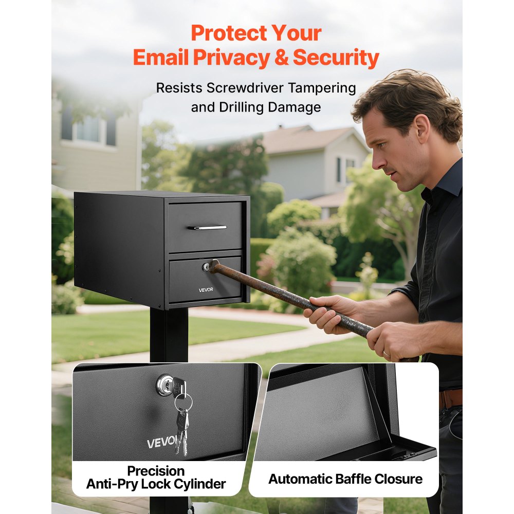 VEVOR Post Mount Mailbox, Anti-Pry & Anti-Theft Mailboxes for Outside, Heavy Duty Lockable Mail Box with Magnetic Door, Weather-Resistant Metal Post Box for House Outside 21.06 x 10.63 x 11.22 in
