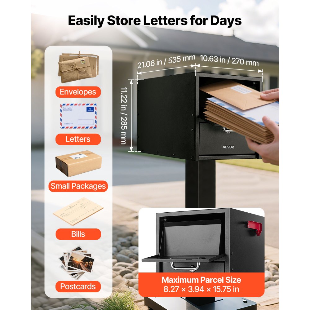 VEVOR Post Mount Mailbox, Anti-Pry & Anti-Theft Mailboxes for Outside, Heavy Duty Lockable Mail Box with Magnetic Door, Weather-Resistant Metal Post Box for House Outside 21.06 x 10.63 x 11.22 in