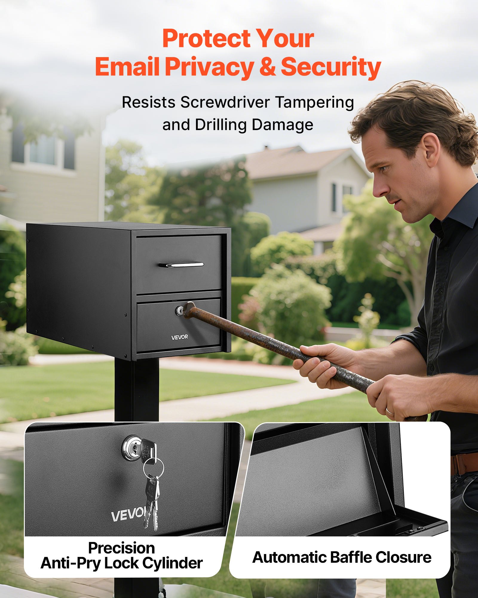 VEVOR Post Mount Mailbox, Anti-Pry & Anti-Theft Mailboxes for Outside, Heavy Duty Lockable Mail Box with Magnetic Door, Weather-Resistant Metal Post Box for House Outside 21.06 x 10.63 x 11.22 in