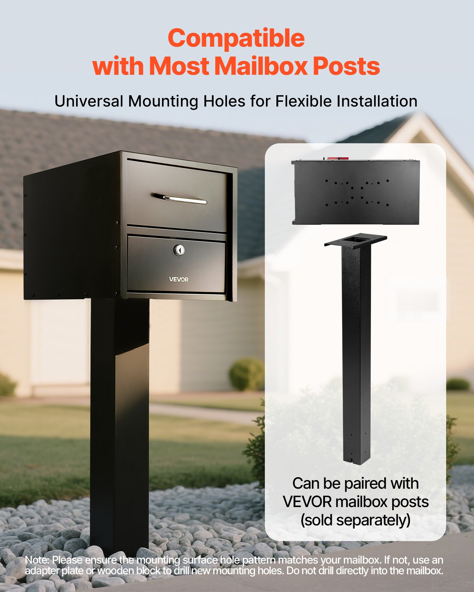 VEVOR Post Mount Mailbox, Anti-Pry & Anti-Theft Mailboxes for Outside, Heavy Duty Lockable Mail Box with Magnetic Door, Weather-Resistant Metal Post Box for House Outside 21.06 x 10.63 x 11.22 in