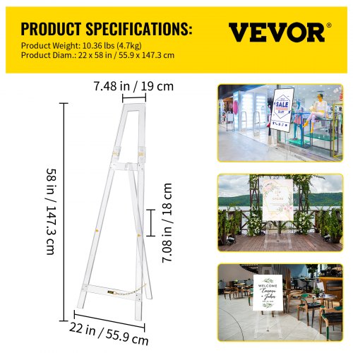 VEVOR Easel Stand, Acrylic Display Easel, 58” Height Welcome Sign Stand, Tripod Adjustable Floor Display for Painting, Wedding Sign, Posters, Arts, Mirrors, and Chalk/Dry-Erase Boards
