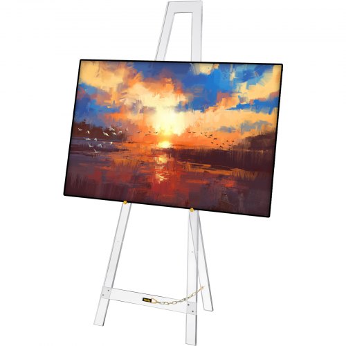 VEVOR Easel Stand, Acrylic Display Easel, 58” Height Welcome Sign Stand, Tripod Adjustable Floor Display for Painting, Wedding Sign, Posters, Arts, Mirrors, and Chalk/Dry-Erase Boards