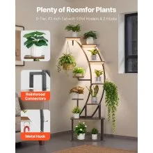 VEVOR Plant Stand Indoor with Grow Lights 63" Tall 9-Tier Lighted Plant Shelf