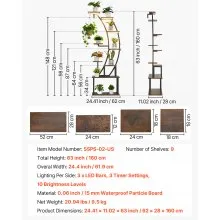 VEVOR Plant Stand Indoor with Grow Lights 63" Tall 9-Tier Lighted Plant Shelf