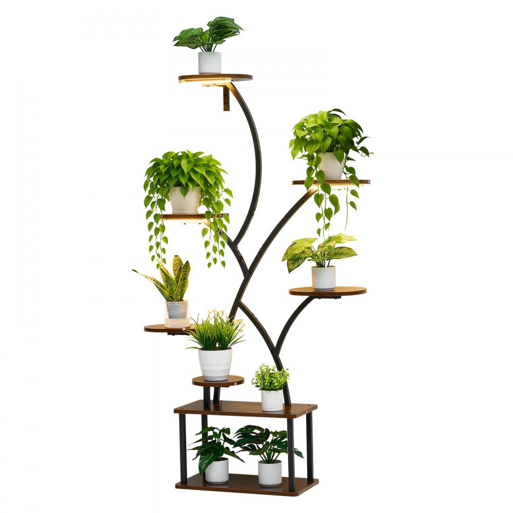 VEVOR Plant Stand Indoor with Grow Lights, 62 in Tall 8-Tier Lighted Plant Shelf, Metal Corner Plants Holder, 3 Timer & 10 Brightness, Tree-Shaped Flower Display Rack for Living Room Balcony Decor