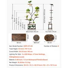 VEVOR Plant Stand Indoor with Grow Lights, 62 in Tall 8-Tier Lighted Plant Shelf, Metal Corner Plants Holder, 3 Timer & 10 Brightness, Tree-Shaped Flower Display Rack for Living Room Balcony Decor