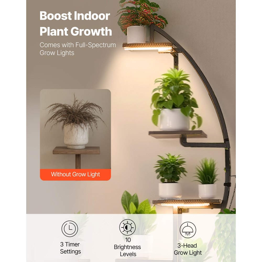 VEVOR Plant Stand Indoor with Grow Lights, 166.5cm Tall 7-Tiered Lighted Plant Shelf, 2 Pack Metal Corner Plants Holder, 3 Timer & 10 Brightness, Half-Moon Shaped Flower Display Rack for Living Room