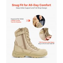 Men's Military Tactical Boots 8 Inch Sand-color Side Zipper US Size 9.5