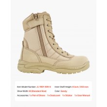 Men's Military Tactical Boots 8 Inch Sand-color Side Zipper US Size 9.5