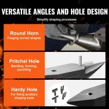 VEVOR Single Horn Anvil, 22Lbs Cast Steel Anvil, High Hardness Rugged Round Horn Anvil Blacksmith, Large Countertop and Stable Base, with Round and Square Hole, Metalsmith Tool for Bending and Shaping