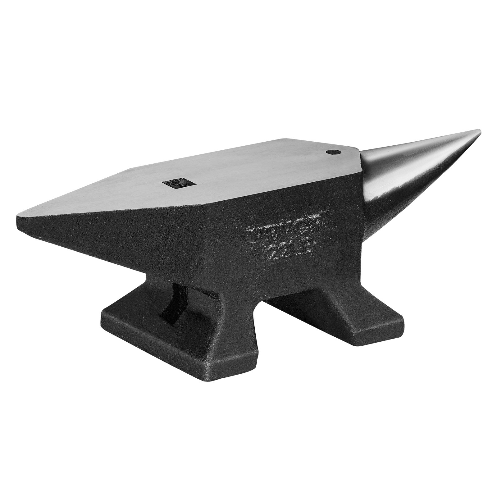 VEVOR Single Horn Anvil, 10 kg Cast Steel Anvil, High Hardness Rugged Round Horn Anvil Blacksmith, Large Countertop and Stable Base, with Round and Square Hole, Metalsmith Tool for Bending and Shaping
