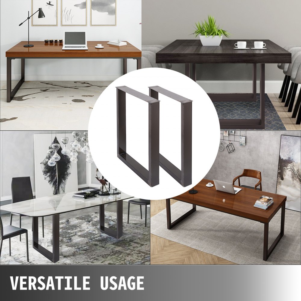 VEVOR Set of 2 Steel Table Legs, 28''Height 23''Wide Dining Table Legs, Heavy Duty 3.1" Square Box Section Square Table Legs, 28x23x3.1 Inch Black Industrial Country Style Metal Dining L