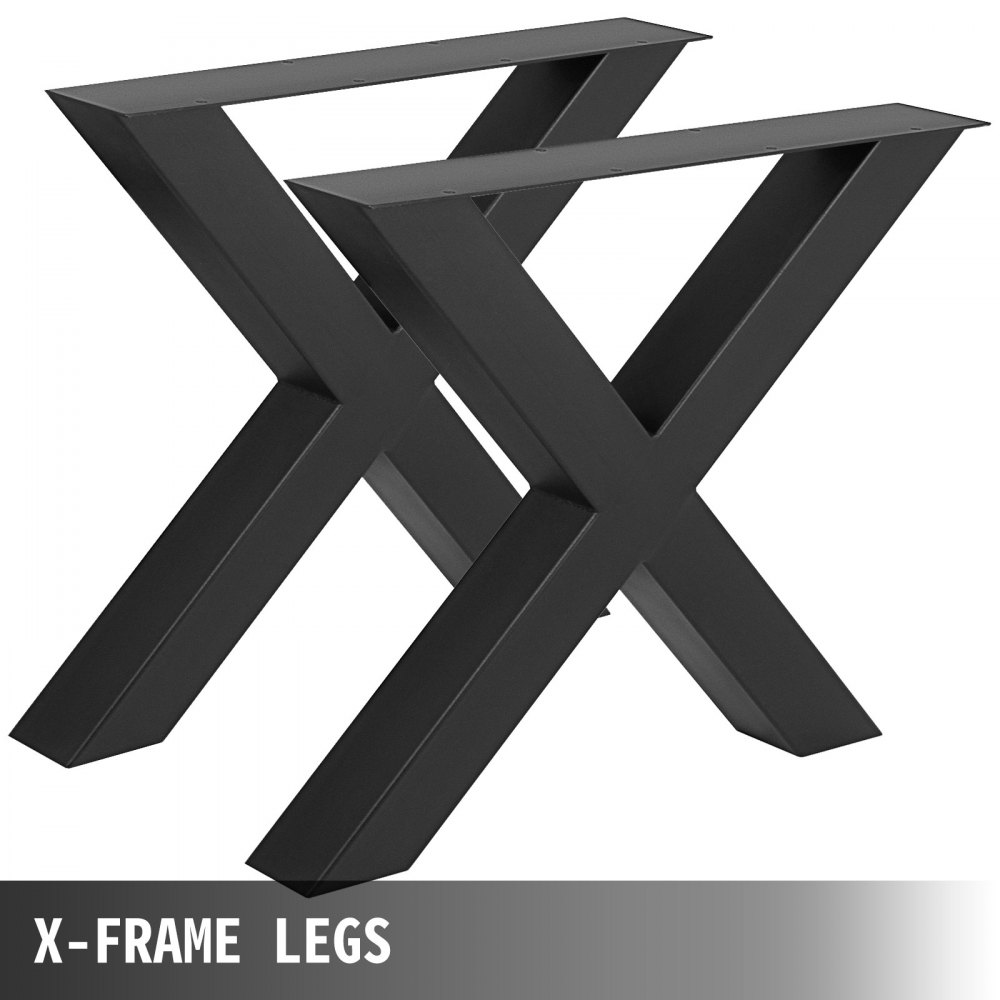 VEVOR Set of 2 Steel Table Legs, 28\'\'Height 30\'\'Wide Dining Table Legs, Heavy Duty 3.1\" Square Box Section X Frame Table Legs, 28x30x3.1 Inch Black Color Industrial Country Style Metal Dining Leg