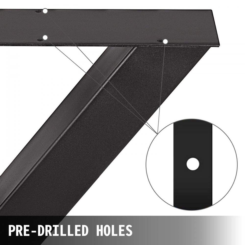 VEVOR Set of 2 Steel Table Legs, 28\'\'Height 30\'\'Wide Dining Table Legs, Heavy Duty 3.1\" Square Box Section X Frame Table Legs, 28x30x3.1 Inch Black Color Industrial Country Style Metal Dining Leg