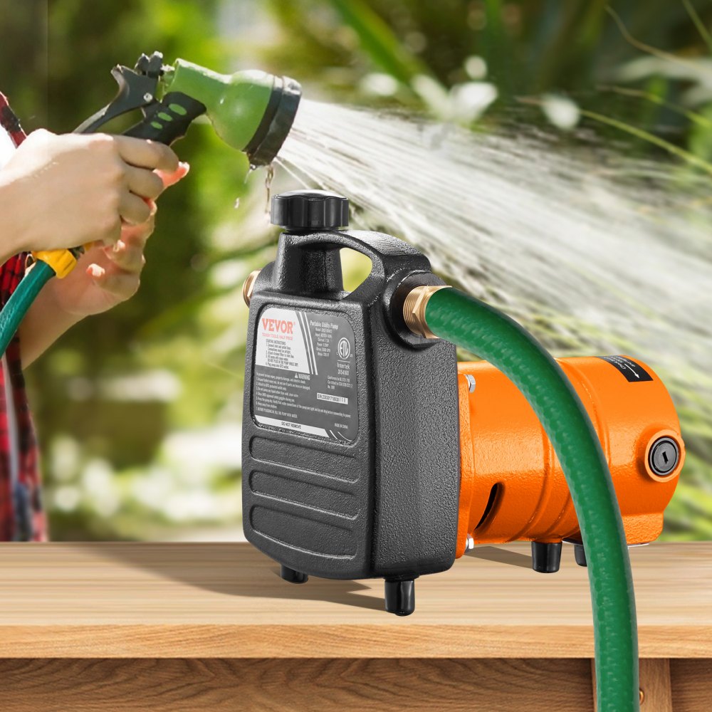VEVOR Cast Iron Water Transfer Pump, 115V AC 1600 GPH 1/2HP, Portable Electric Utility Pump with Carbon Brush, Filter, Brass Connectors, for Garden, Rain Barrel, Pool, Pond, Hot Tub, Aquarium Draining
