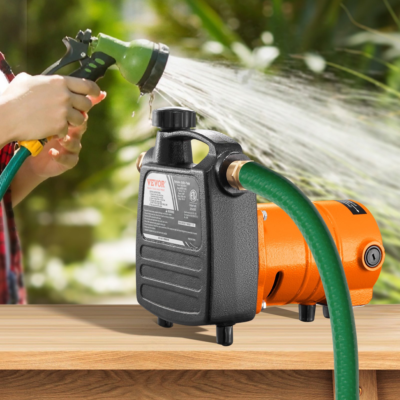 VEVOR Cast Iron Water Transfer Pump, 115V AC 1600 GPH 1/2HP, Portable Electric Utility Pump with Carbon Brush, Filter, Brass Connectors, for Garden, Rain Barrel, Pool, Pond, Hot Tub, Aquarium Draining