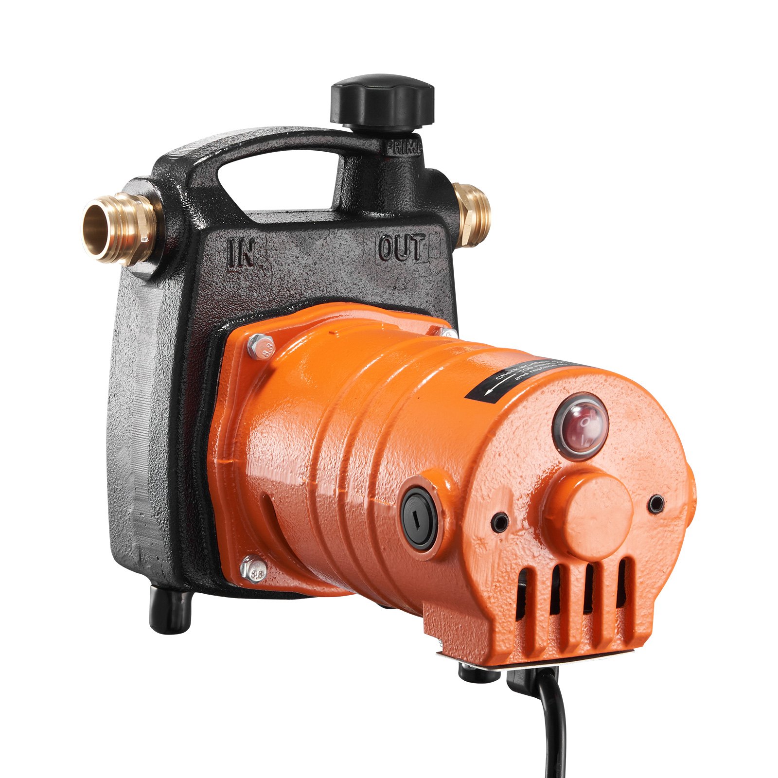 VEVOR Cast Iron Water Transfer Pump, 115V AC 1600 GPH 1/2HP, Portable Electric Utility Pump with Carbon Brush, Filter, Brass Connectors, for Garden, Rain Barrel, Pool, Pond, Hot Tub, Aquarium Draining