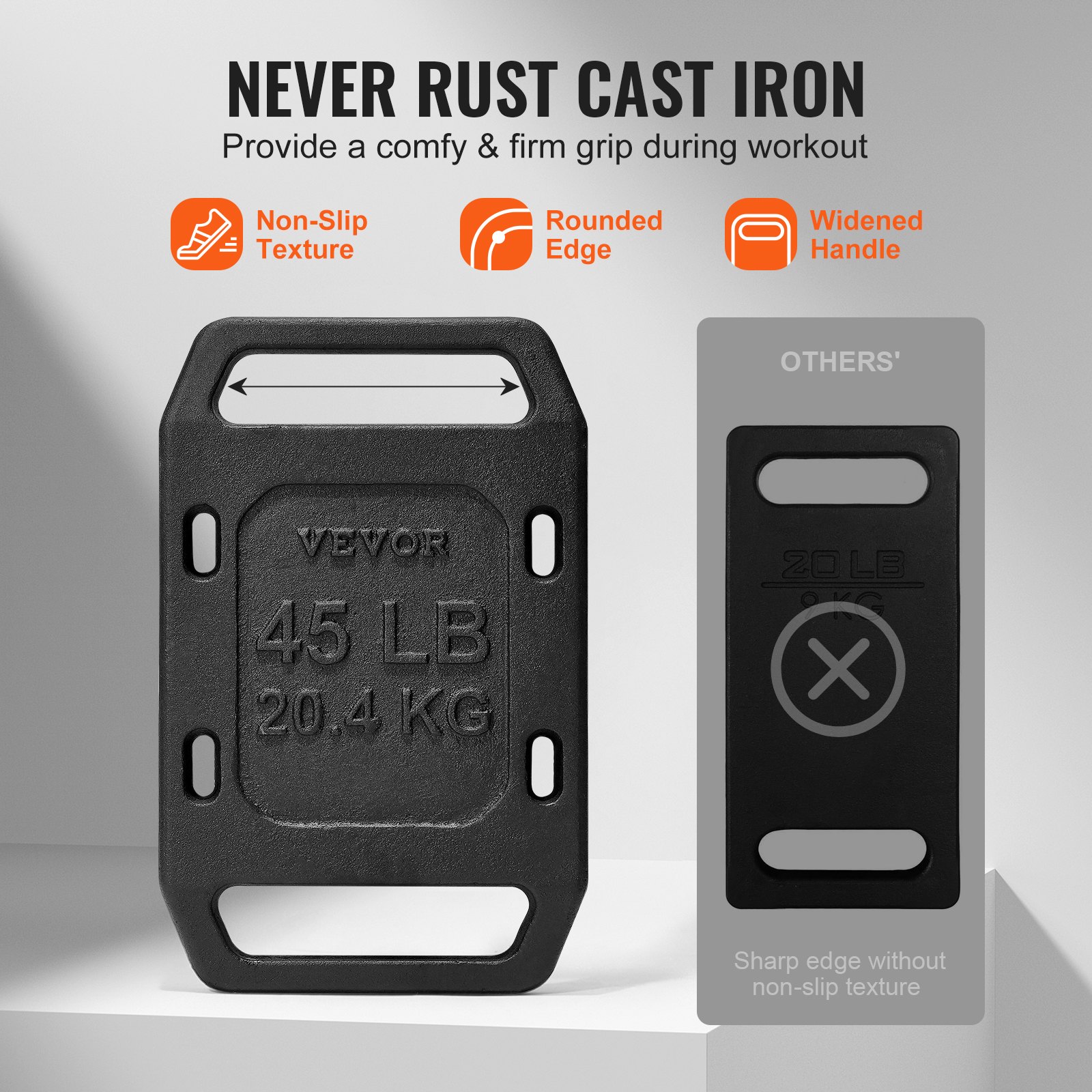 VEVOR Cast Iron Ruck Weights,  45LB Single Ruck Plate, Weighted Weights for Rucking, Solid Ruck Plate Weight for Rucking, Swings, Squat, Strength Training, Weightlifting, Fitness Workout