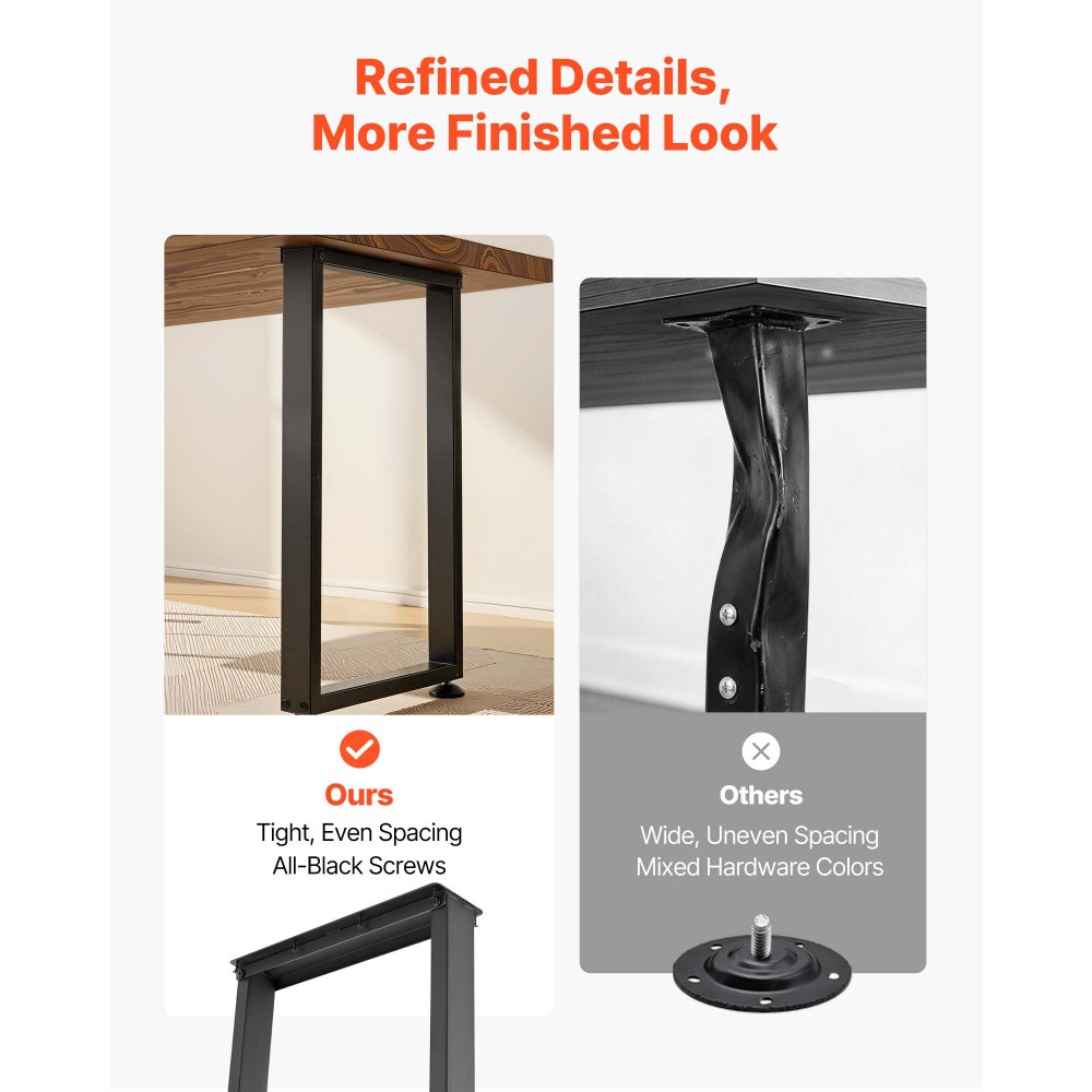 VEVOR Table Legs, 740 x 450 mm (H x W) Square Steel Furniture Legs, Modular Design, Easy Assembly, 2204 lbs Max Load Heavy Duty, for Home Office Desk, Workbenches, Dinner Bar Tables, Set of 2, Black